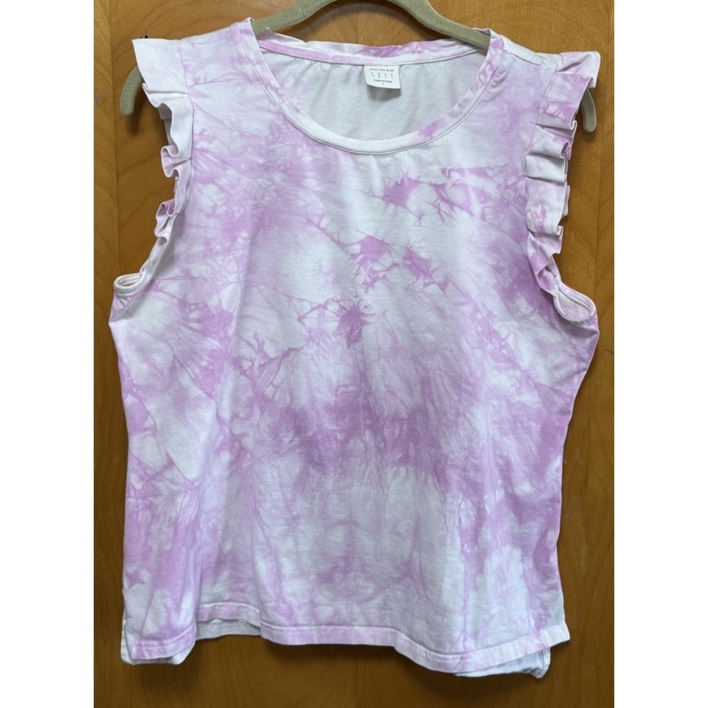 Skies Are Blue Soft Womens Tie Dye Ruffle Cap‎ Sleeve Tank Top T Shirt Pink Sz L